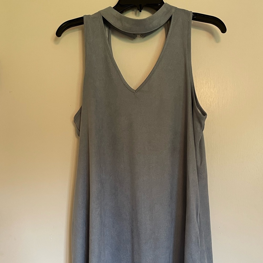 Knee length suede dress with pockets